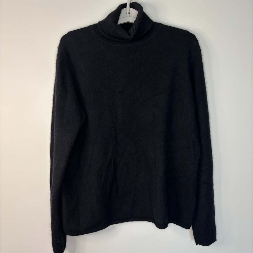 Valerie Stevens 2-ply cashmere turtleneck sweater womens L black knit stretch